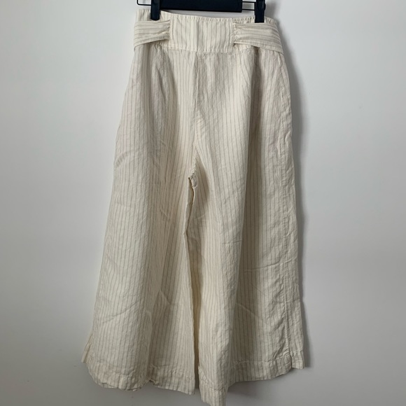 Anthropologie Palm Beach Linen Blend Wide Leg Crop Cream Pinstripe Belted Pant - Picture 8 of 16